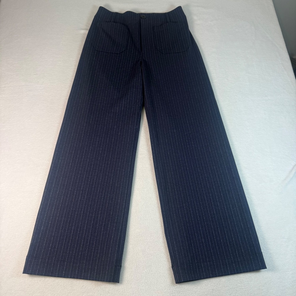 Maeve The Colette Wide Leg Pants Womens 29 Navy Blue Pinstripe High Rise Stretch